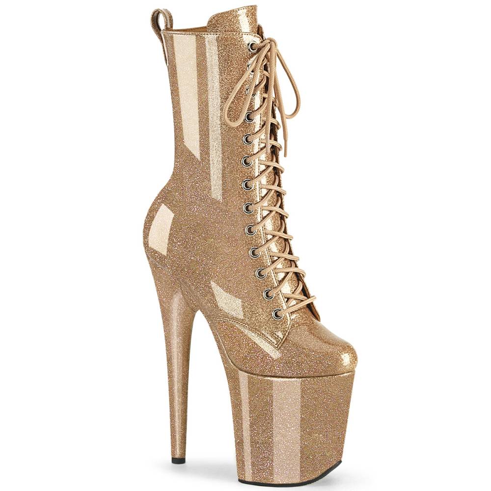 Pleaser - FLAMINGO1040GP Platform Boots, Pole dance shoes - Gold coloured